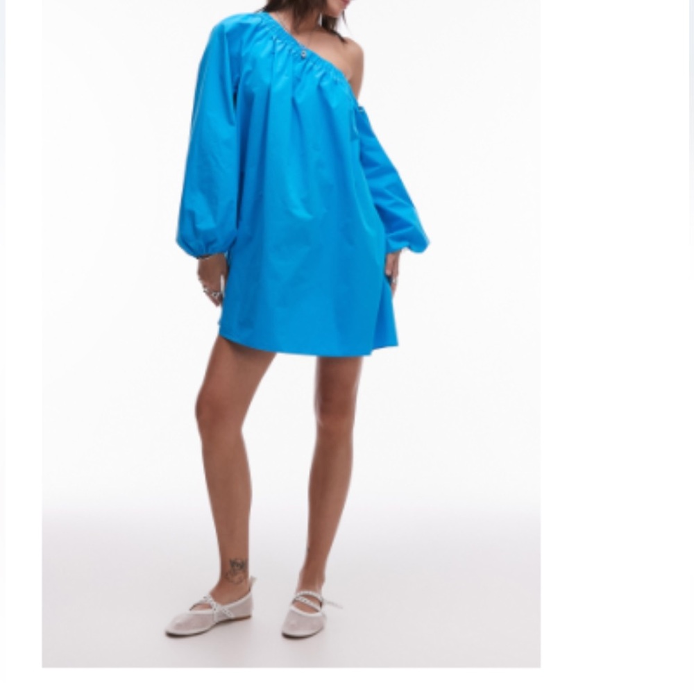 Topshop NWT One-Shoulder Turquoise Mini Dress FABULOUS Size 2 ❤️ - Picture 1 of 7